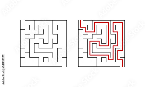 Labyrinth maze for baby. Simple logical game with solution. Vector illustration.