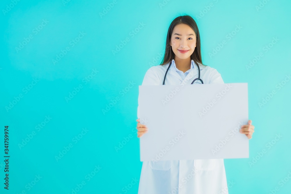 Portrait beautiful young asian doctor woman with empty card board Portrait beautiful young asian doctor woman with empty card board