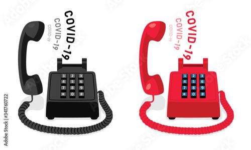 COVID-19 and stationary phone with button keypad and raised handset