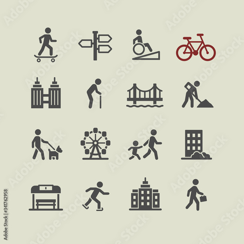 city and people icons set