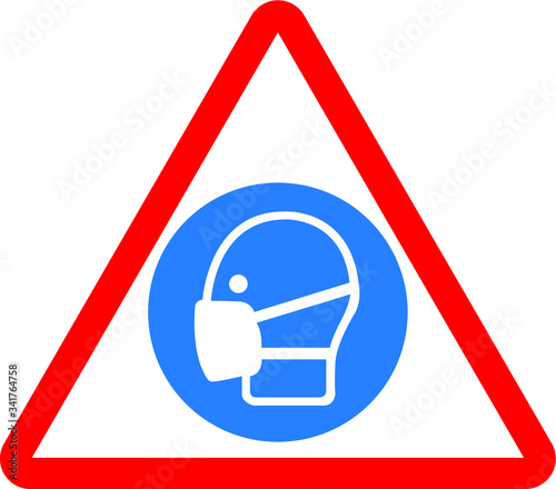 Wear Mask Symbol Sign, Vector Illustration, Isolate White Background Icon. Safety sign, Wear dust mask. Information mandatory symbol in blue circle isolated on white. Vector illustration. Notice label