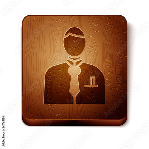 Brown Businessman or stock market trader icon isolated on white background. Wooden square button. Vector Illustration