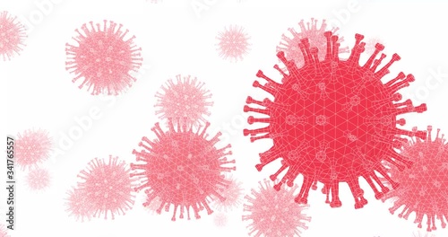 Coronavirus Covid-19 Digital Model Red Polygone. 3d Animation of 2019-ncov Chinese Corona Virus Modern Style. Medical Concept. 4k Ultra HD 4096x2160