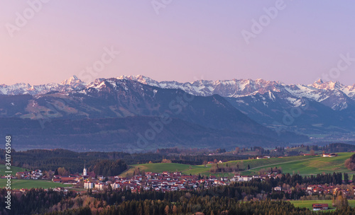 Wallpaper Mural Village Buchenberg in front of the Allgäu Alps at colorful dawn. Bavaria, Germany Torontodigital.ca
