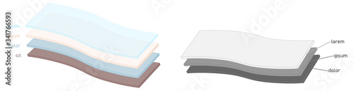 Simple layers or fabric diagram. Two versions one layer is transparent, sheets are slightly bent photo