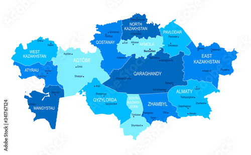 Kazakhstan map. Cities, regions. Vector © Porcupen