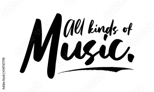 All kinds of music Calligraphy Black Color Text On White Background