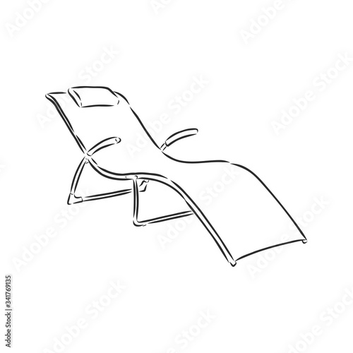 Hand drawn vector illustration in black ink on white background. A beach bed in doodle style. Isolated outline. beach bed chaise longue vector sketch illustration