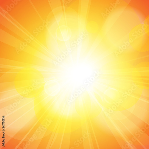 Vector : Abstract yellow and orange sun shine with bokeh