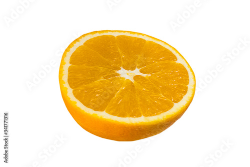 cut orange on a white isolated background