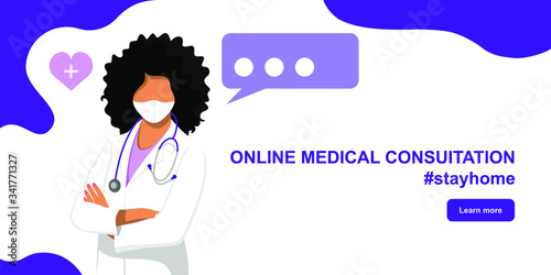 Online consultation doctor concept. Flat design concept of online medicine and healthcare application for website. Medical diagnostics over the Internet. Doctor online landing page vector.