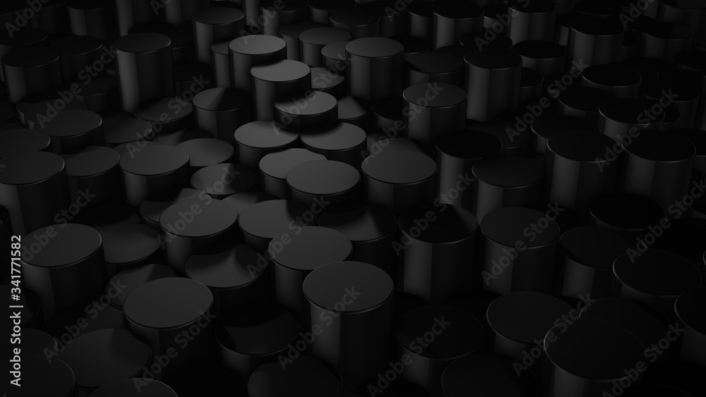 3D rendering of abstract cylindrical geometric black surfaces in virtual space 3D rendering of abstract cylindrical geometric black surfaces in virtual space