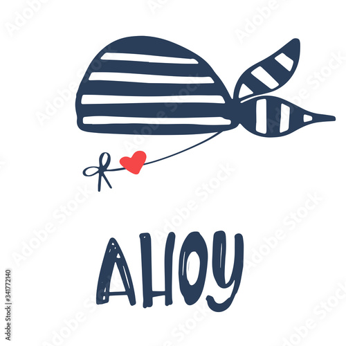 Vector illustration Little pirate lettering with pirate's hat and bones. Kids logo emblem. Textile fabric print