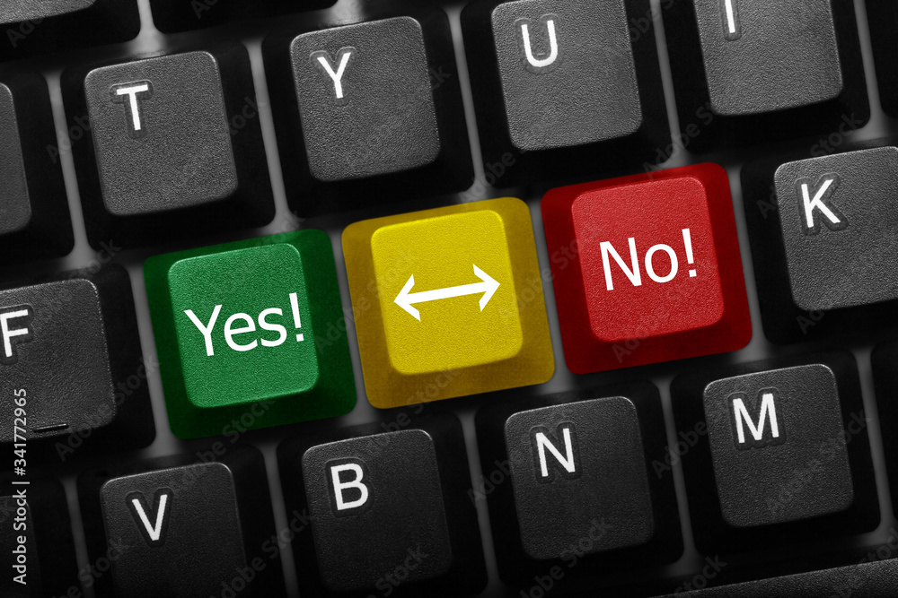 Three keys conceptual keyboard - Yes and No keys with arrow Three keys conceptual keyboard - Yes and No keys with arrow