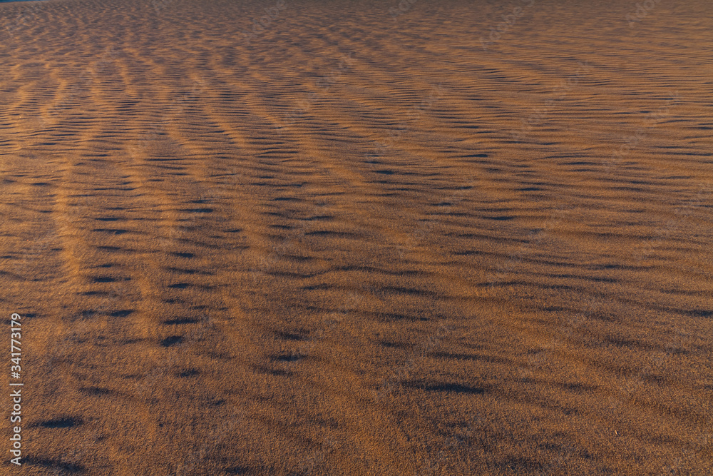Fototapeta premium Quartz and Feldspar Make Up The Rippled Dunes of THe Mesquite Flat Sand Dunes, Death Valley National Park, California, USA