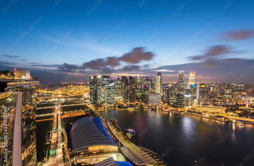Singapore financial district at night