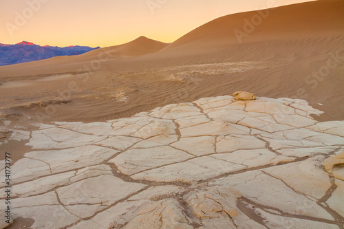 Cracked Clay Formed at The Bottom of a Dry Lake Bed, The Mesquite Flat Sand, Death Valley National Park, California, USA