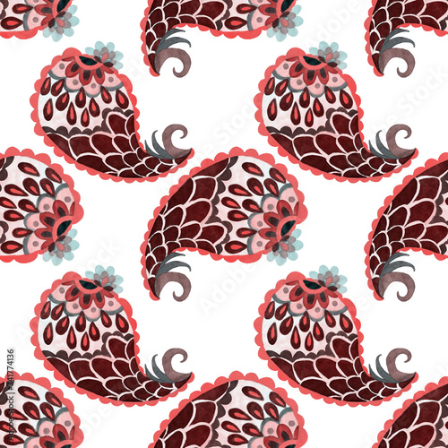 Watercolor seamless pattern with paisley. Traditional print. Textile design t...
