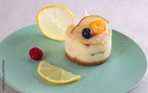 Lemon Cheesecake on a Green Plate