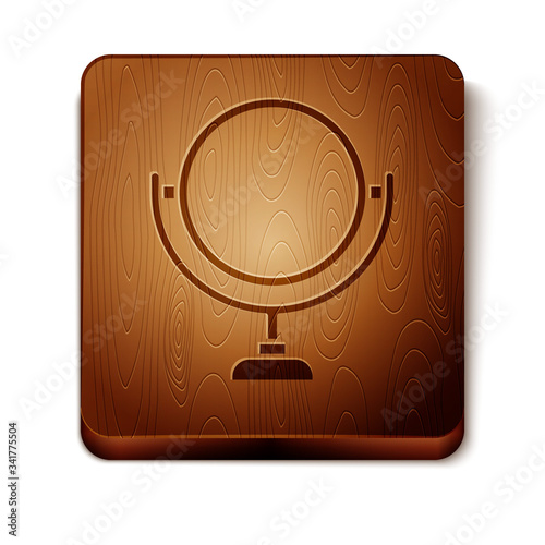 Brown Round makeup mirror icon isolated on white background. 8 March. International Happy Women Day. Wooden square button. Vector Illustration
