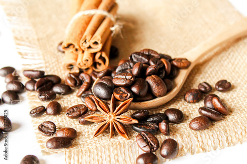 coffee beans. anise star. brown. selectiv  focus photo