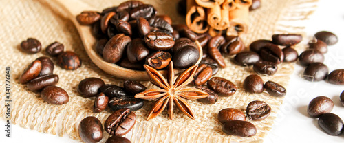 coffee beans. anise star. brown. selectiv  focus photo