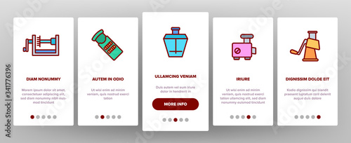 Spiralizer Kitchenware Onboarding Icons Set Vector. Spiralizer Kitchen Utensil For Slicing And Cutting, Meat Grinder And Grater Illustrations