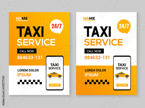 Taxi service flyer layout template. Taxi car service cab poster design background, taxi ad conbcept or banner
