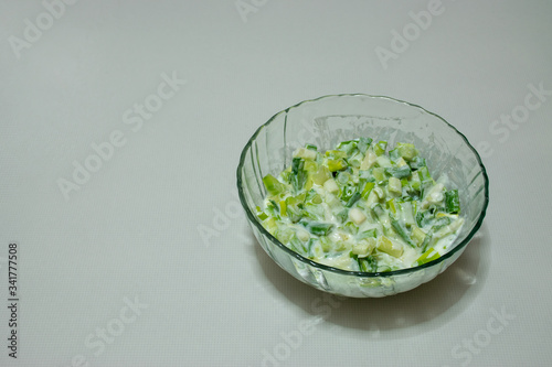 Fresh green onion with home made yoghurt salad