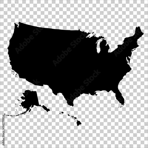 USA map. Vector flat black silhouette of united states of america. USA template for website, infographics.