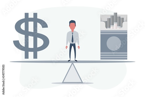 Money or habits. Smoker loses money. Vector flat design illustration.