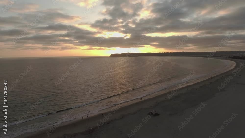 Low aerial view of ocean in San Diego, CA during sunset Low aerial view of ocean in San Diego, CA during sunset