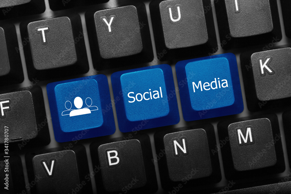 Three keys conceptual keyboard - Social Media blue keys Three keys conceptual keyboard - Social Media blue keys
