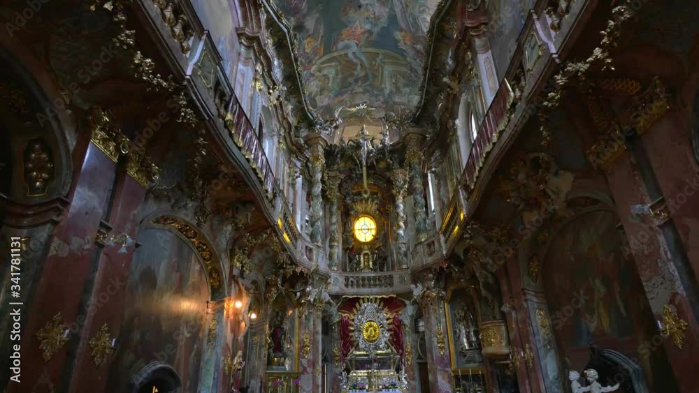 Interior of St. Johann Nepomuk Kirche or Asam Church, Munich, Germany. Steadicam shot