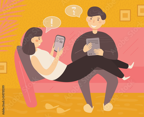 Young couple at home Vector. Cartoon. Isolated art.