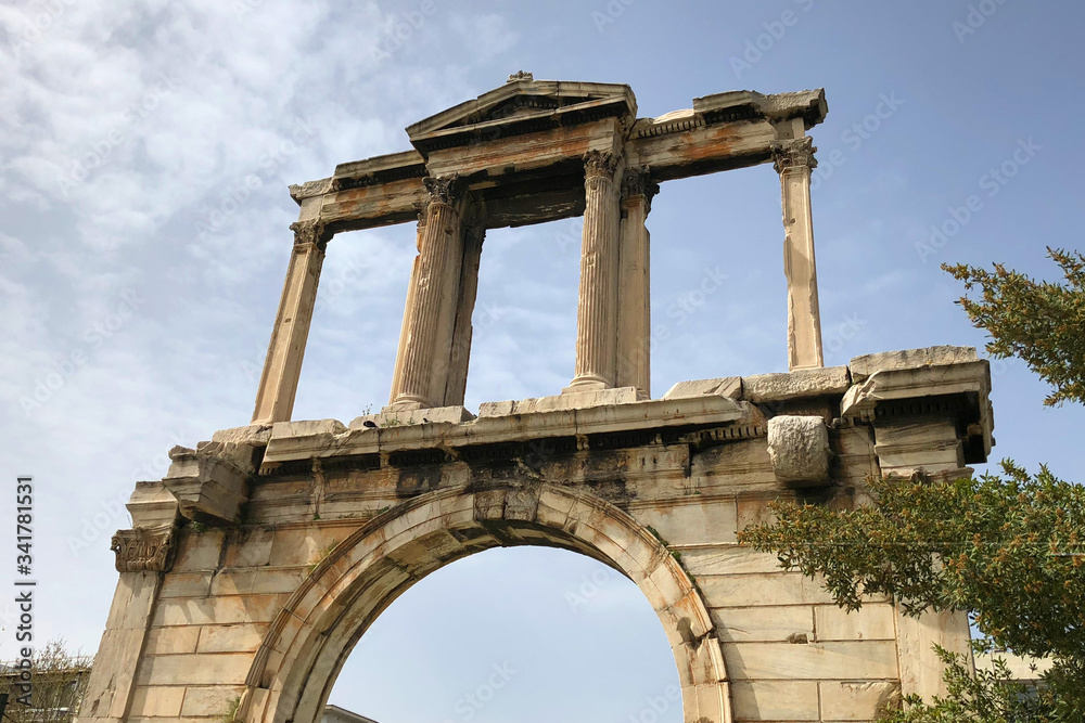 Arch of Hadrian or Hadrian's Gate, Athens, Greece. It is one of the main landmarks in Athens.