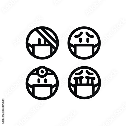 Doctor Mask Emoji set with Cry, Injury, Doctor And Anxiety, Vector Illustration.