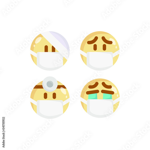 Doctor Mask Emoji set with Cry, Injury, Doctor And Anxiety, Vector Illustration.