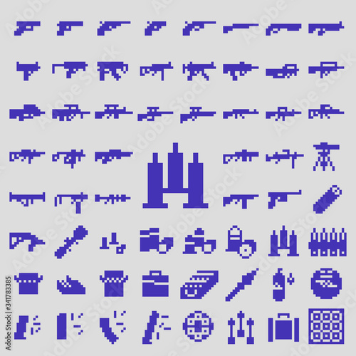 Pixel Art Guns & Ammo Flat Icon Pack