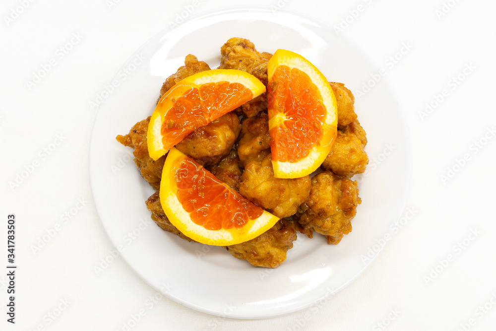 Foto de Chinese Orange Chicken on white background.This Chinese Orange Chicken is made with