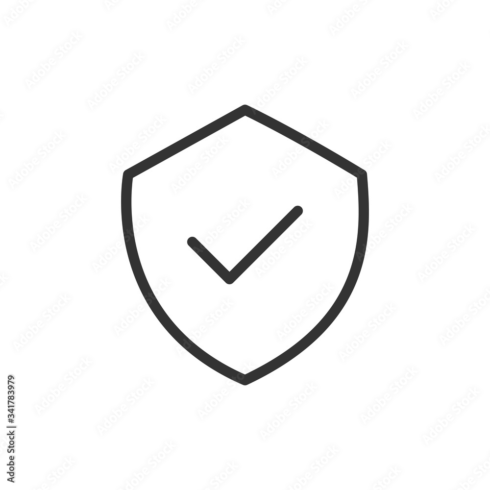 Tick with shield icon isolated on white background. Protection symbol modern simple vector icon for website design mobile app ui. Vector Illustration Tick with shield icon isolated on white background. Protection symbol modern simple vector icon for website design mobile app ui. Vector Illustration