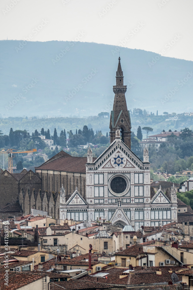 Fototapeta premium Aerial view of Basilica of Santa Croce in Florence