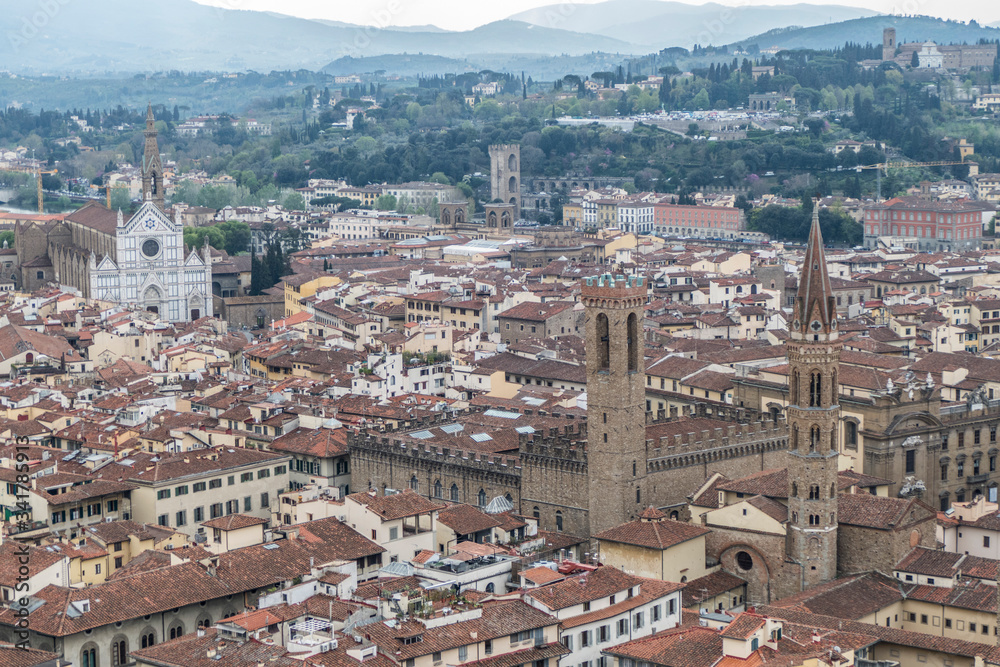 Aerial view of Florence with Palazzo Vecchio in background