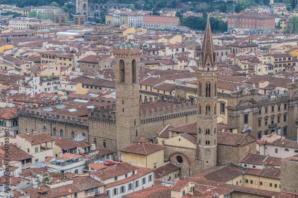Aerial view of Florence with Palazzo Vecchio in background