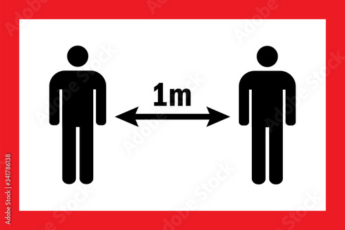 1 meter social distance sign. Safety measure against coronavirus spread.