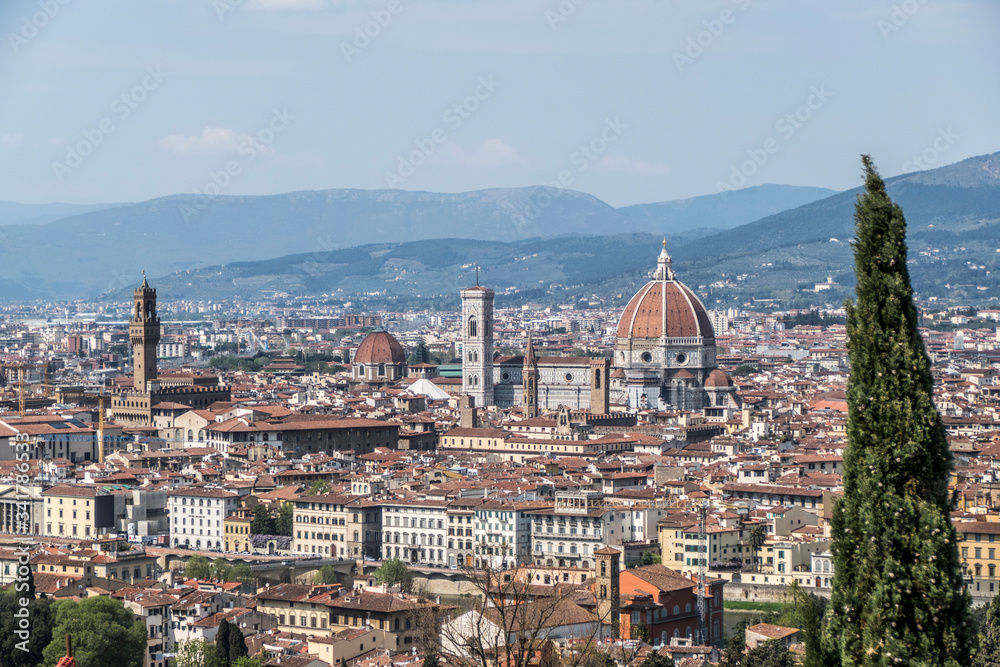 Cityscape of Florence with Cathedral of Santa Maria del Fiore in background from Michelangelo square