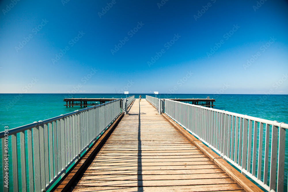 Beautiful Pier in Argaka village sunny day, Cyprus