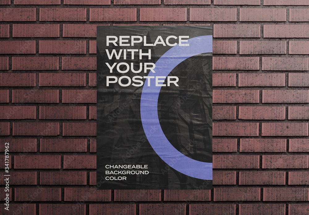 Glued Poster Mockup on Brick Wall Stock Template | Adobe Stock