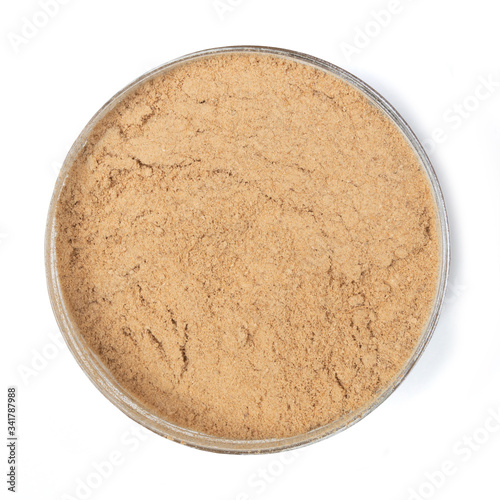 Spice Top View – Ginger Powder – Isolated on White Background