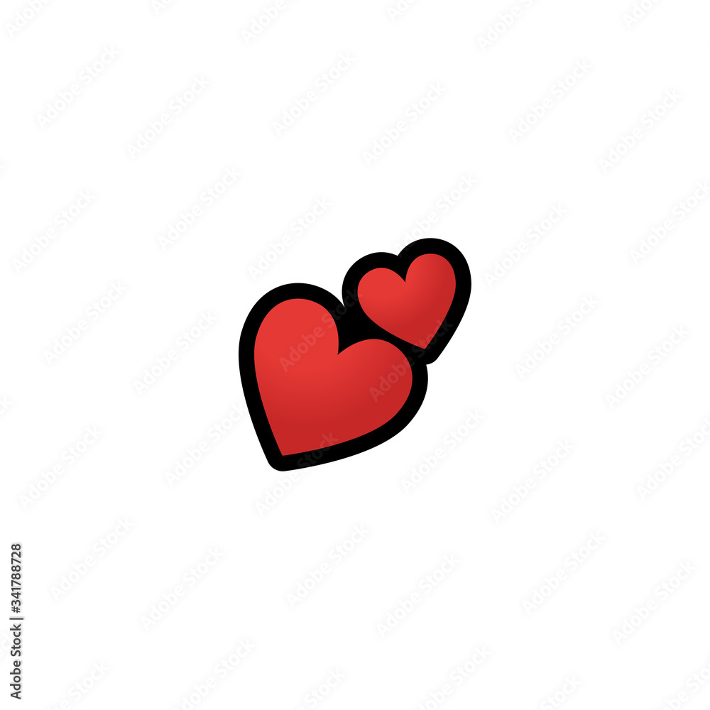 Two Hearts Vector Icon. Isolated Red Heart Cartoon Love Style Emoji, Emoticon Illustration	